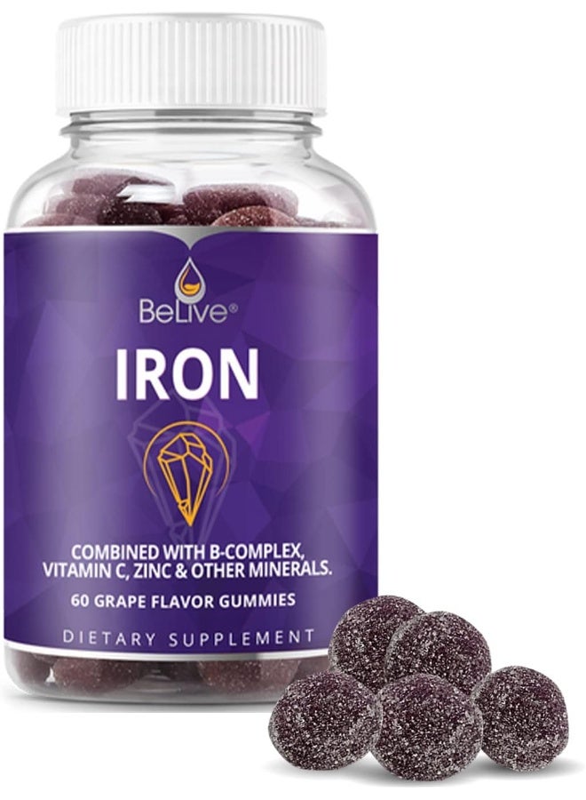 BeLive Iron Gummies Supplement with Vitamin C, A, B Complex, (60 Ct) - Image 1